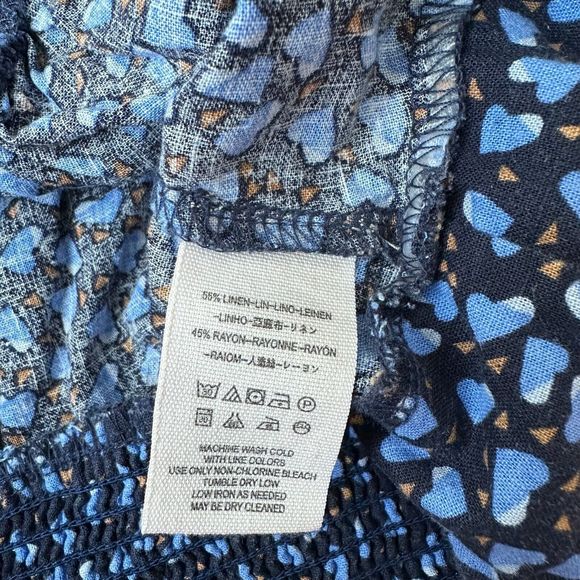 FREE PEOPLE Havana Honey V-Neck Woven Crop Top in Heart Print Blue - Picture 10 of 11